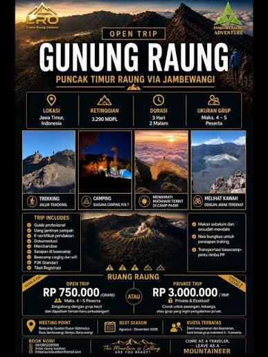 Brosur Open Trip Gunung Raung via Jambewangi